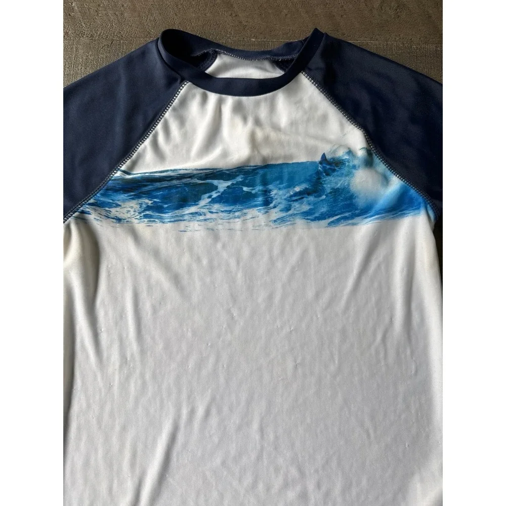 Old Navy Boys White Navy Blue Swim Shirt Size 6-7